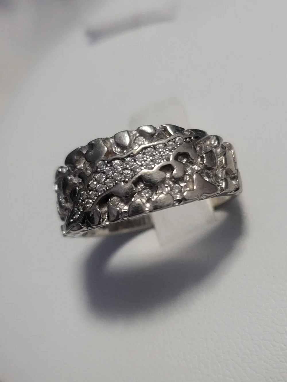 925 Sterling Silver Moissanite Claw Mark Nugget Ring Sz 8